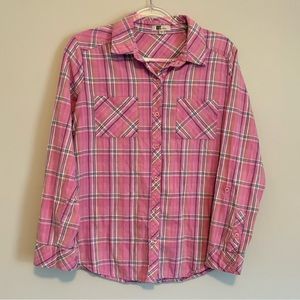 Kut from the Kloth Shirt Pink Plaid Long Sleeve Lightweight Large Flannel - FLAW